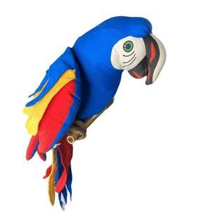 Vintage Hanging Macaw Parrot Bird 80s Bright Blue Stuffed